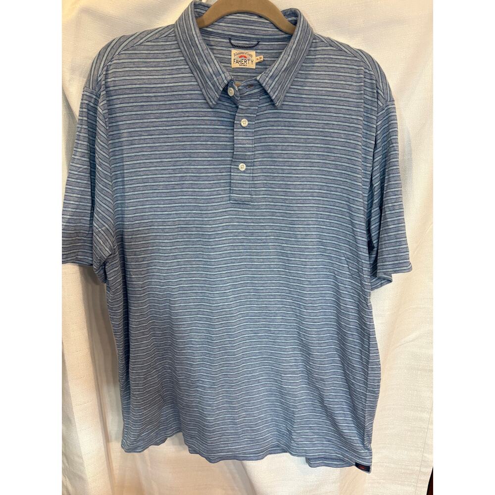 Faherty Men's Blue Striped Short Sleeve Polo Shirt Size XL Pima Cotton Blend